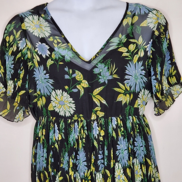 Zara Floral Print Mini Dress Pleated Dark Floral - Picture 3 of 14